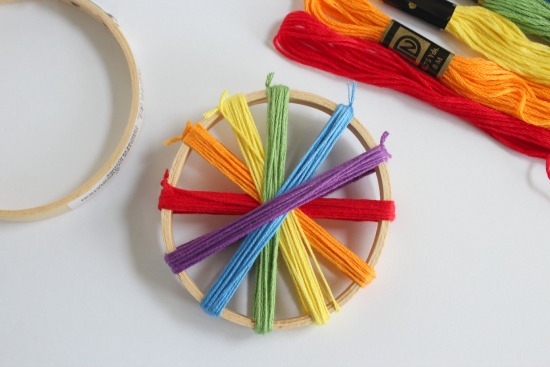 Wrapping Rainbow Thread Around a Hoop