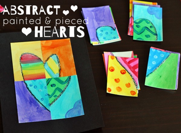 Abstract painted and pieced hearts for Valentine's Day