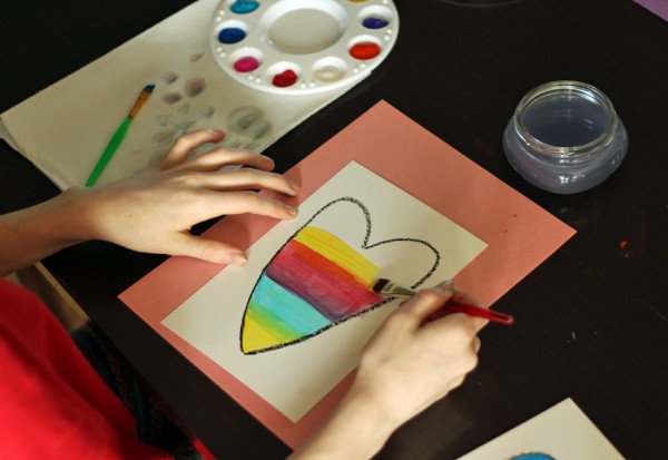 Colorful abstract painted hearts project