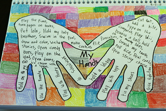 My Hands art journal page for kids