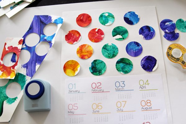 Kids' artwork yearly calendar craft idea