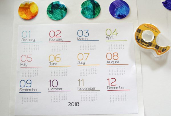 Yearly calendar with kid's artwork