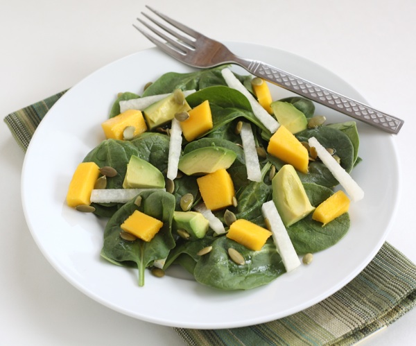 Spinach Salad with Mango, Avocado, Jicama, and Pepitas Recipe