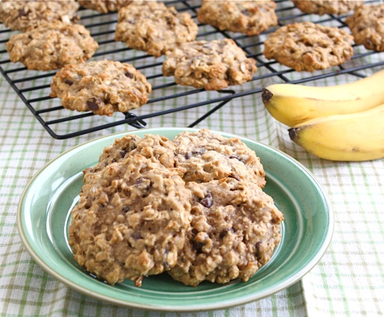 Banana Chocolate Chip Oatmeal Cookies on plate