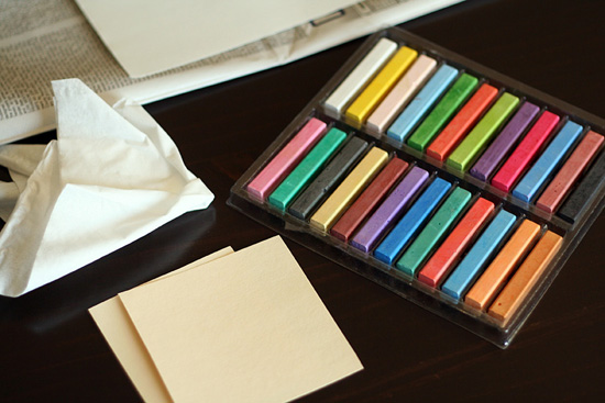 Supplies for chalk pastel hearts
