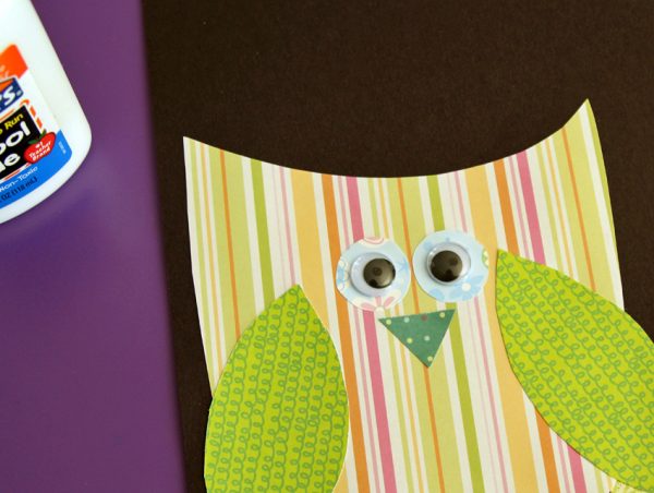 Paper collage owl with googly eyes