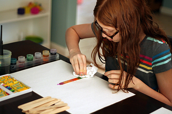 Painting craft sticks with watercolors