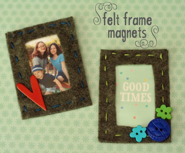 {Sewing with kids} Felt photo frame magnets
