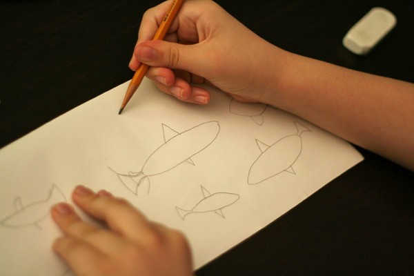 Making fish stencils on Contact paper