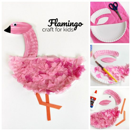 Easy Flamingo Craft for Kids! A simple paper plate and tissue paper craft for preschoolers!