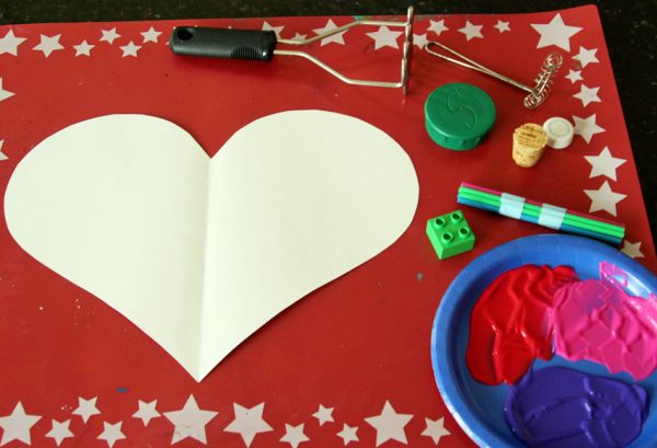 Valentine printing with household tools and toys