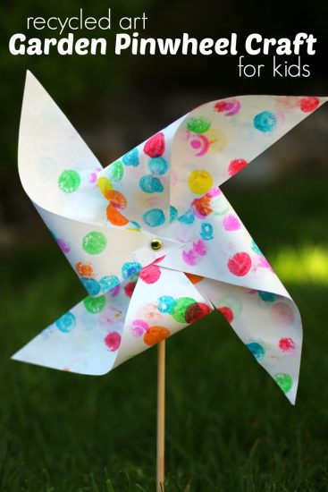 Garden Pinwheel Craft for Kids from Recycled Artwork