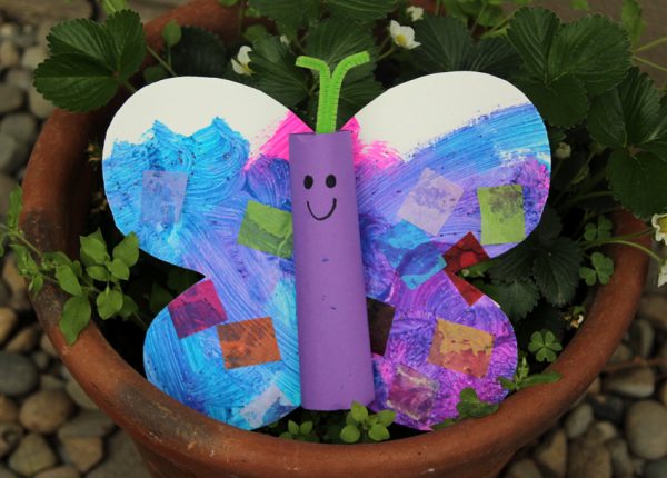 Craft a sparkly butterfly with paint, glitter, and tissue paper