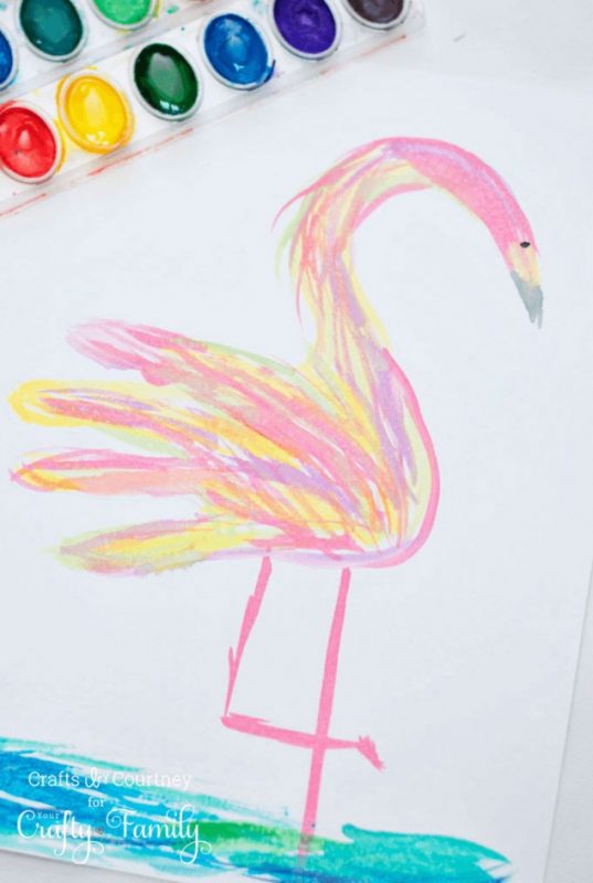 Watercolor Handprint Flamingo Craft