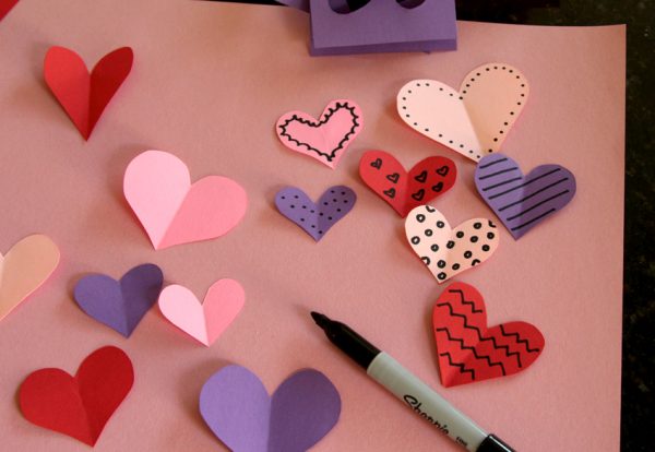 Doodling on paper Valentine hearts