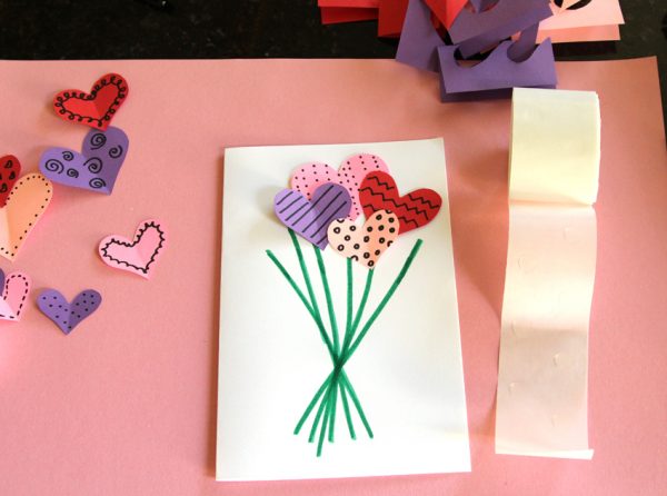 Crafting a heart bouquet card