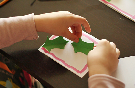 Paper holly leaves card