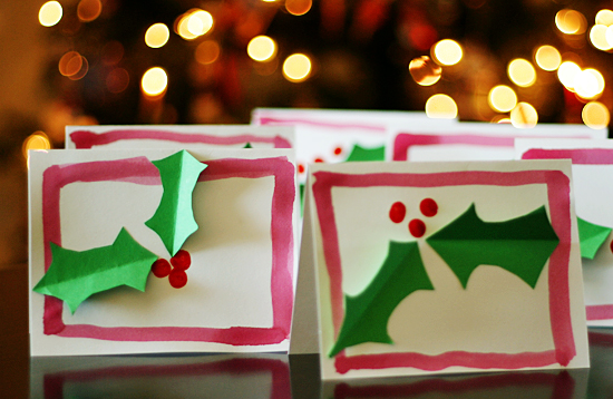 Holly Card Christmas Craft for kids @makeandtakes.com