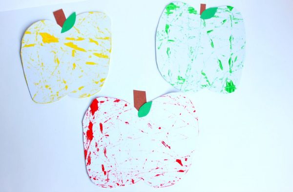 marble painting apple craft for kids 