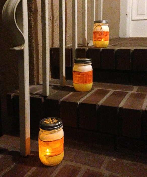 Mason Jar Luminaries Lit Up 