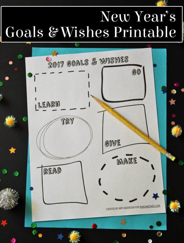 2017 New Year's goals and wishes printable