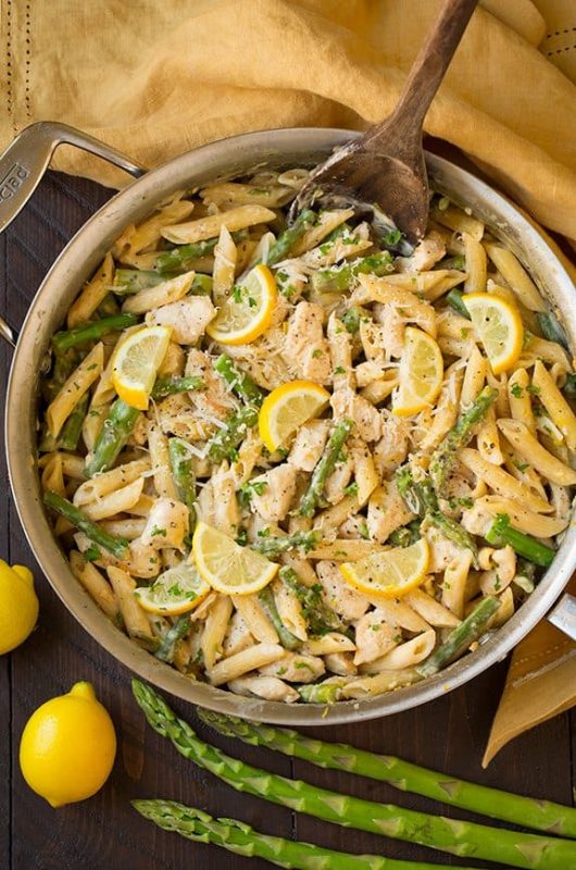 One-Pan Creamy Lemon Pasta with Chicken and Asparagus