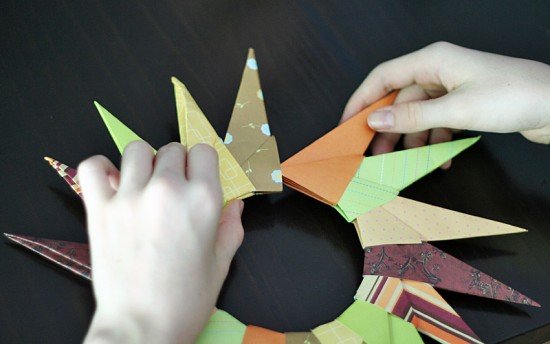 Finishing the origami starburst wreath