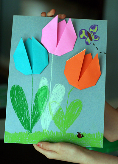 Origami tulips art project for kids