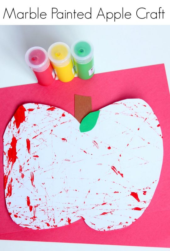Painting with marbles and an apple craft for kids 