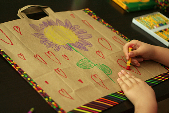 Kid-made paper bag portfolio