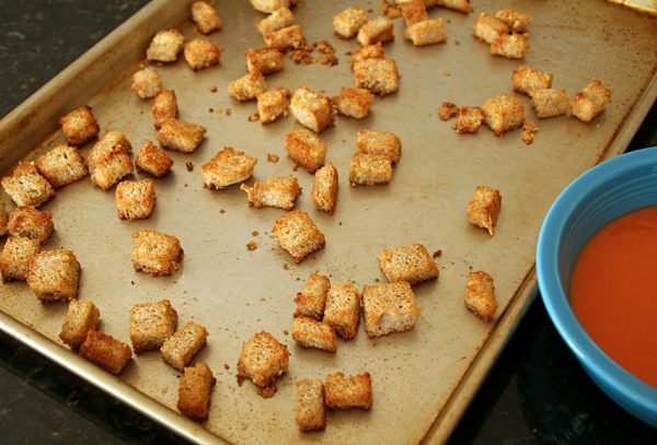 Baked whole wheat parmesan croutons