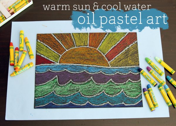 Warm sun and cool water oil pastel art