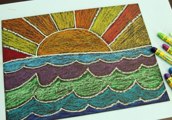 Beautiful oil pastel sun and water art project