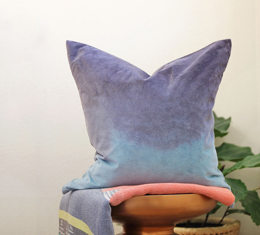 DIY dip dyed velvet throw pillow