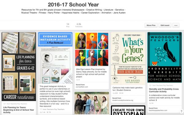 Home School Pinterest board with resources for the current school year