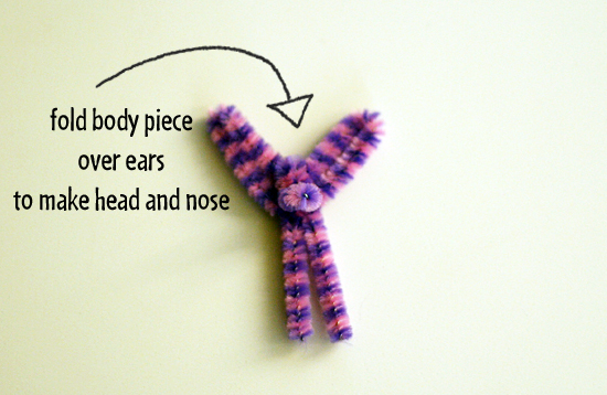 Pipe cleaner bunny head and nose