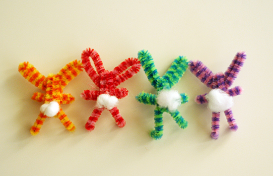 Pipe cleaner bunnies with cotton ball tails