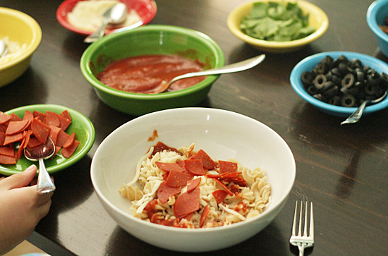 Pizza pasta bowls family dinner