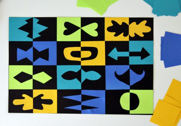 Positive and negative space paper grid art project for kids