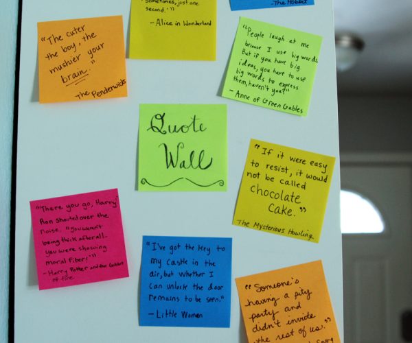 Literature quote wall with Post-it Notes
