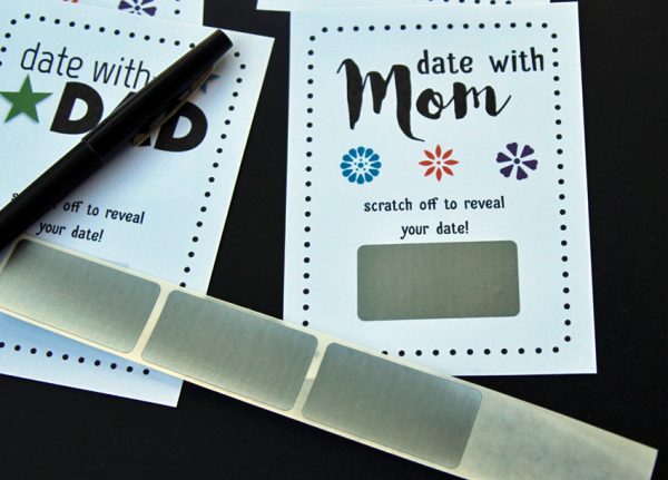 Parent child date coupons with scratch-off stickers