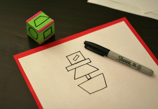 Shape dice for scarecrow drawing game