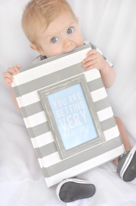 Sleepy baby quote paint stripes gray white tutorial