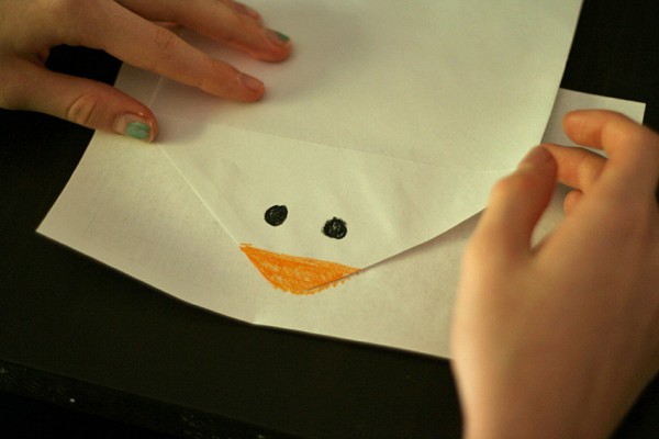 Snowman face on envelope