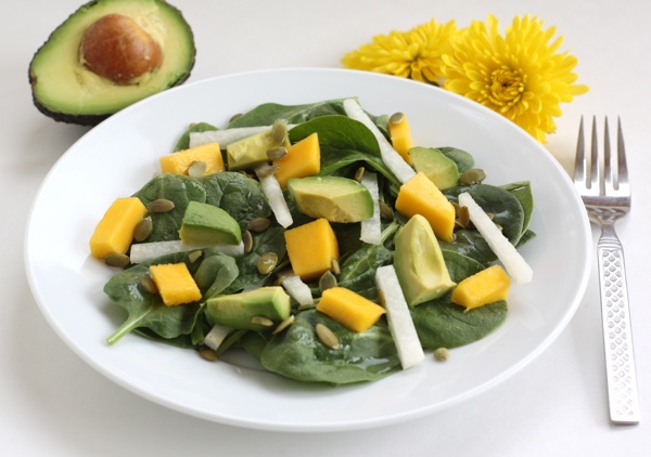 Spinach Salad with Mango, Avocado, Jicama, and Pepitas