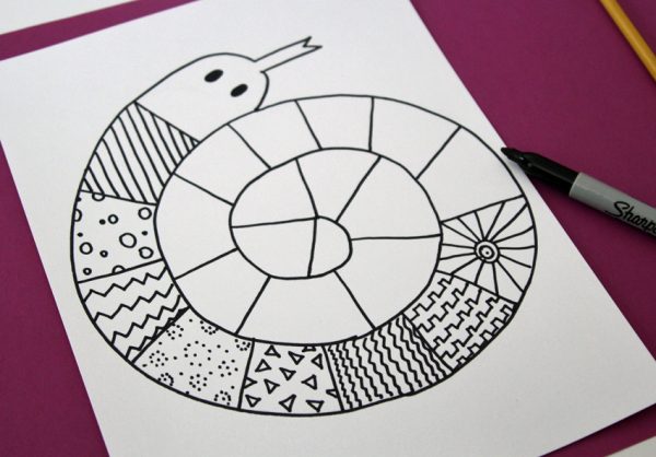 Spiral doodle snake art project