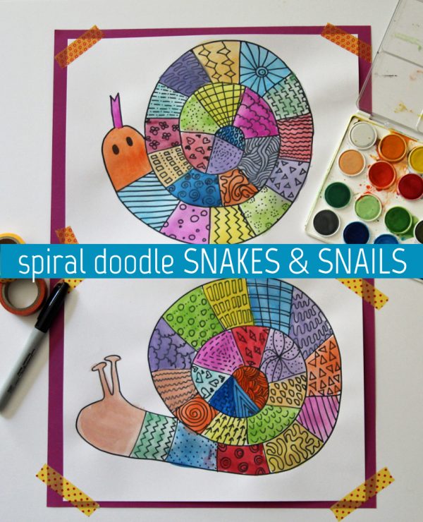 Create colorful spiral doodle snakes and snails