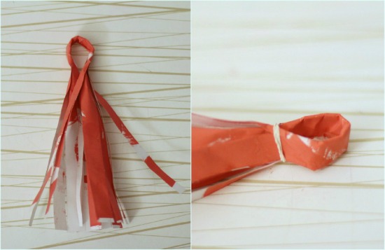 step 8 fold tassel into loop, tie rubber band