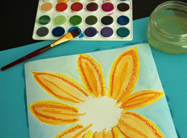 Watercolor resist sunflower art