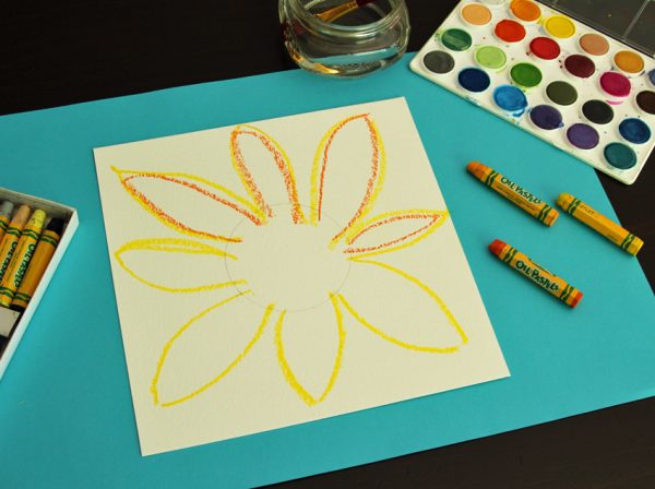Sunflower drawing with oil pastel